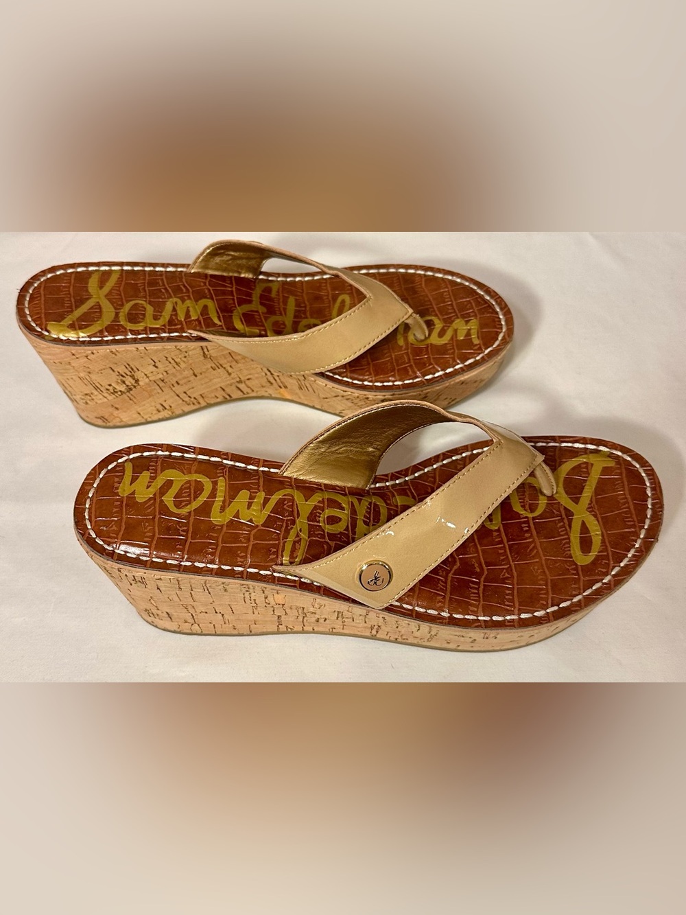 Sam Edelman Beige Cork Wedge Thong Sandals